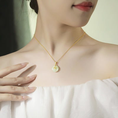 Nafu Peace Button & Jade Necklace - 18K Gold Chinese Style