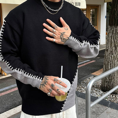 Men's Contrast Color Round Neck Sweater