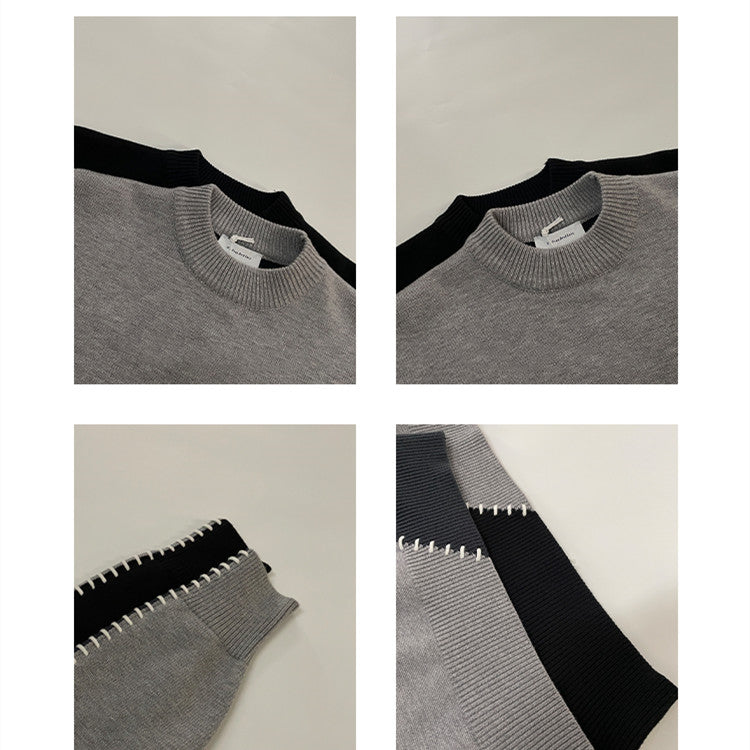 Men's Contrast Color Round Neck Sweater