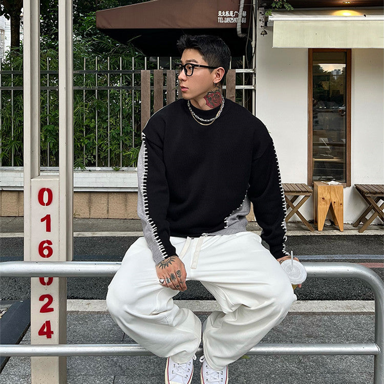 Men's Contrast Color Round Neck Sweater