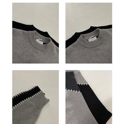 Men's Contrast Color Round Neck Sweater