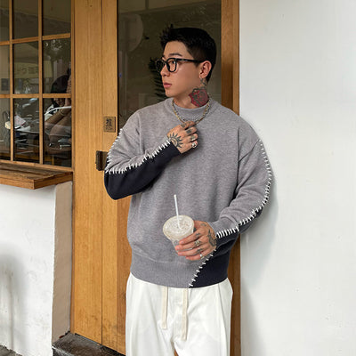 Men's Contrast Color Round Neck Sweater