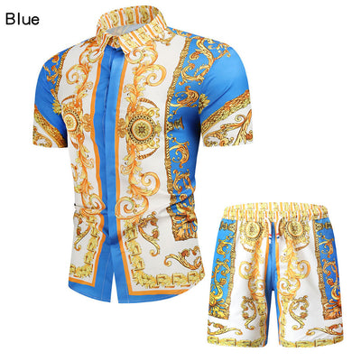 New Men's Short Sleeve Court Vintage Shirt Shorts Suit