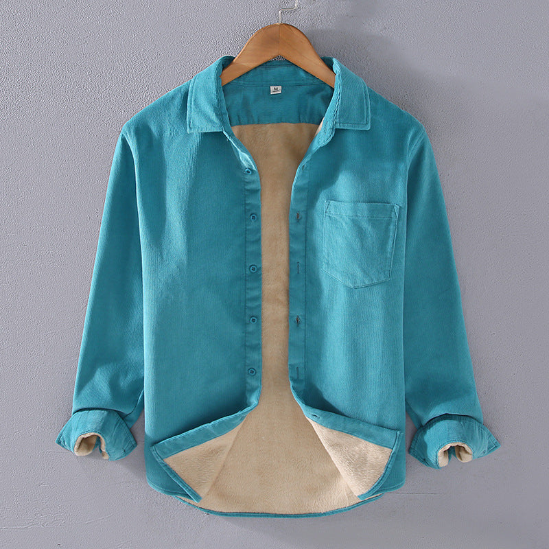 Men's Square Collar Cotton Corduroy Padded Shirt Men