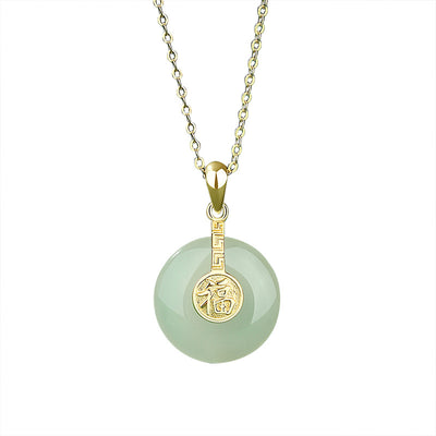 Nafu Peace Button & Jade Necklace - 18K Gold Chinese Style
