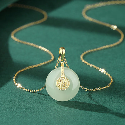 Nafu Peace Button & Jade Necklace - 18K Gold Chinese Style