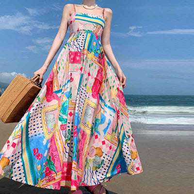 New Sleeveless High Waist Print DressNew Sleeveless High Waist Print Dress