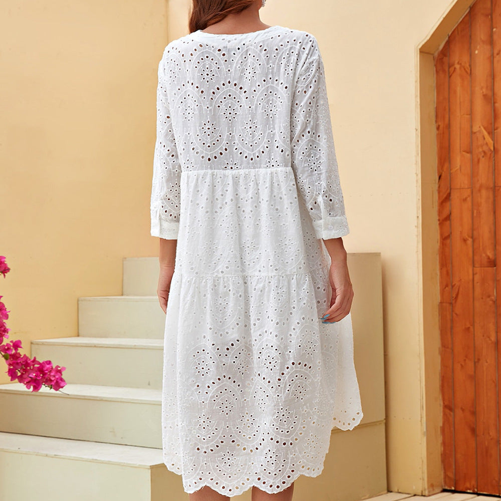 New Three-quarter Sleeve Lotus Leaf Skirt Fresh Sweet Style
