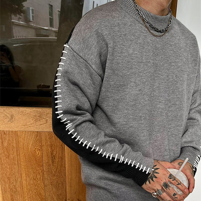 Men's Contrast Color Round Neck Sweater