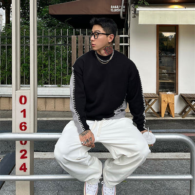 Men's Contrast Color Round Neck Sweater