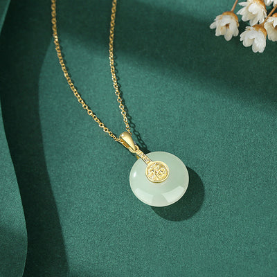 Nafu Peace Button & Jade Necklace - 18K Gold Chinese Style