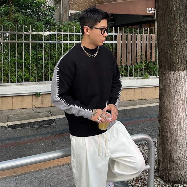 Men's Contrast Color Round Neck Sweater