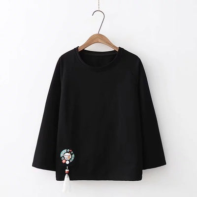 "Stylish Cotton Tassel Top for Women | Black & Red Options